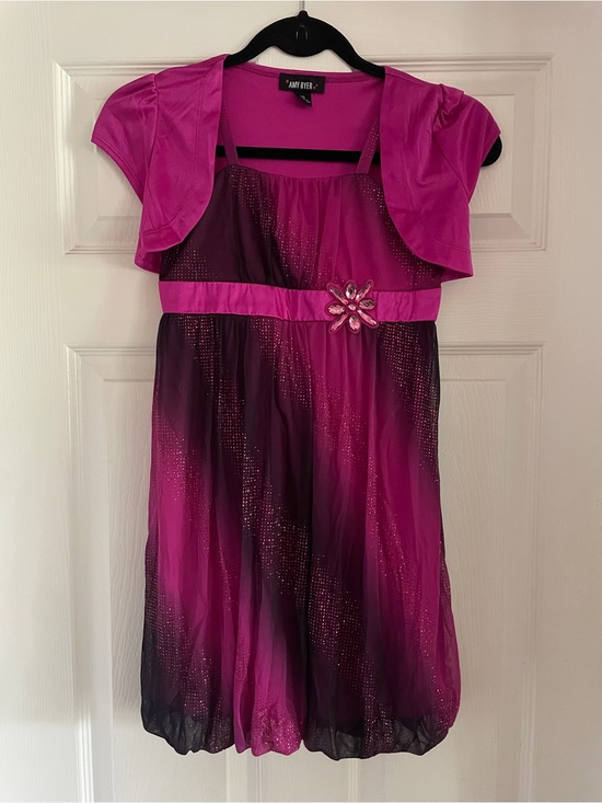 Amy Byer Other - Amy Byer Girls Magenta Ombré Glitter Party Dress with Attached Bolero Size 10